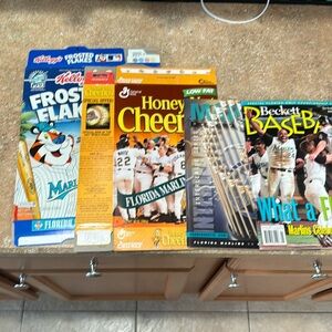 Florida Marlins bundle with 2 cereal boxes (empty) and 2 magazines.